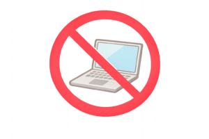 ノートパソコン使用禁止マークのイラスト｜PC利用制限の無料素材（透過PNG・商用利用OK）