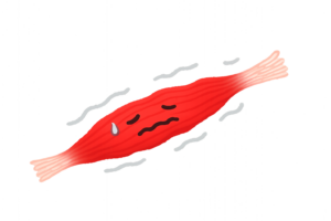 弱った筋肉キャラクターのイラスト｜筋力低下・健康イメージ無料素材（透過PNG・商用利用OK）