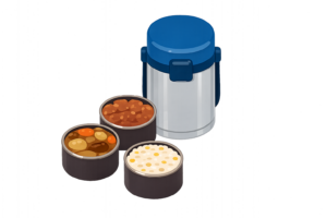 三段式の保温弁当箱イラスト｜重ねられるランチボックス無料素材（透過PNG・商用利用OK）
