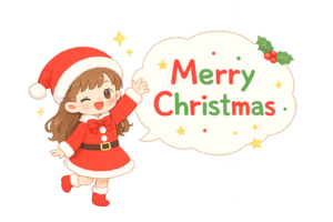 メリークリスマスと話すサンタ姿の女の子イラスト｜冬素材