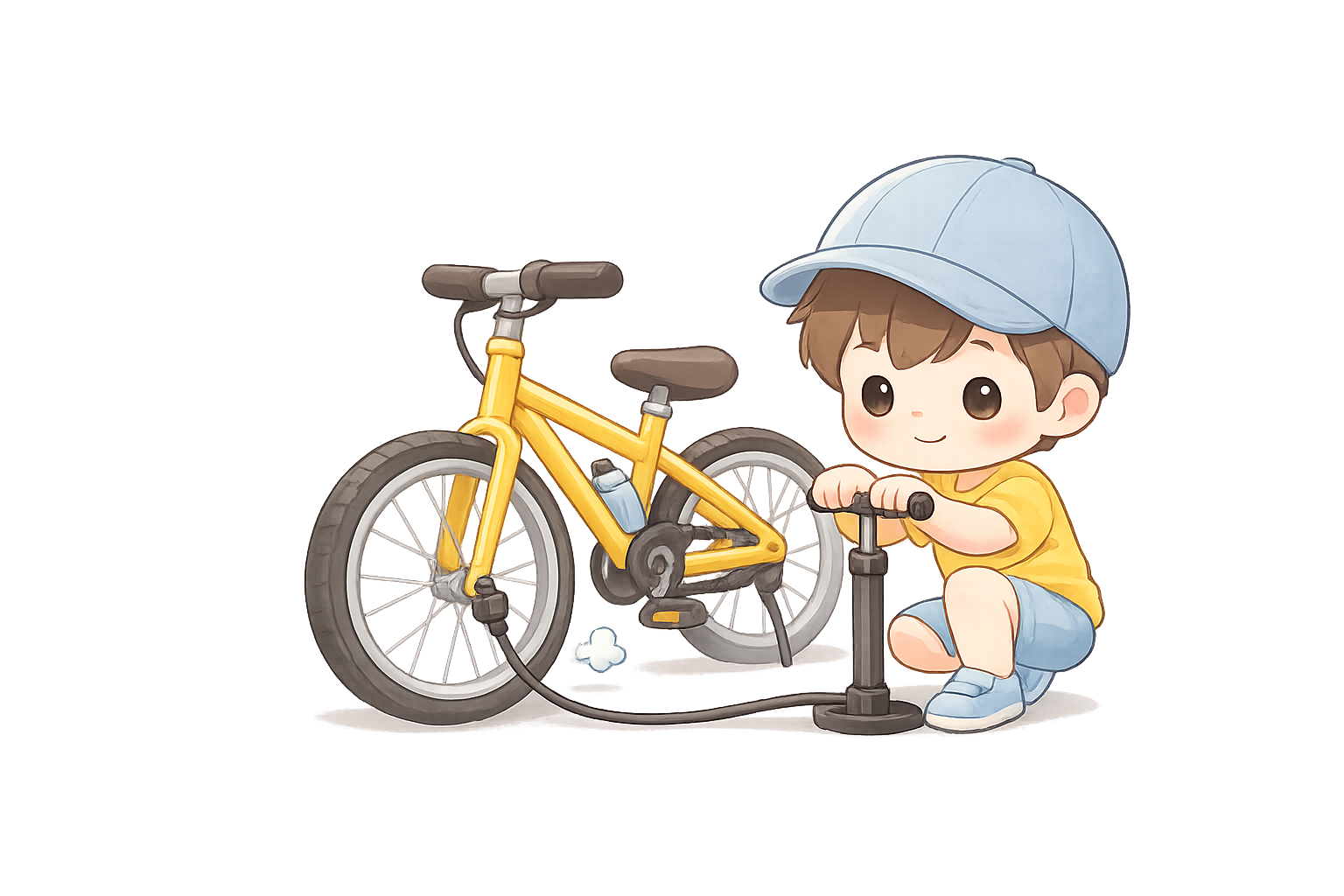 自転車に空気を入れる人のイラスト|無料素材(透過PNG・商用OK)