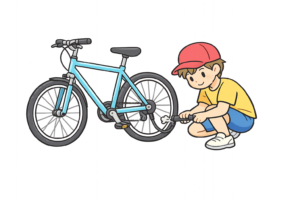 携帯ポンプで空気を入れる人のイラスト｜無料素材（透過PNG・商用OK）