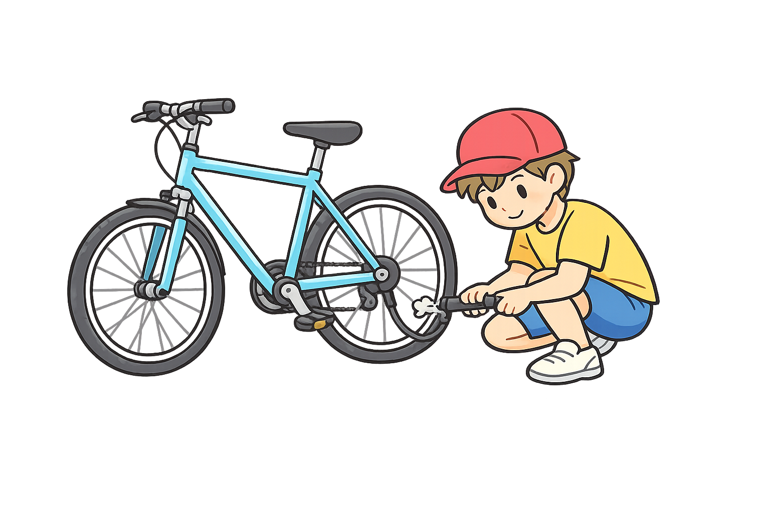 携帯ポンプで空気を入れる人のイラスト|無料素材(透過PNG・商用OK)