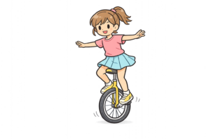 一輪車に乗る女の子のイラスト｜無料素材（透過PNG・商用OK）