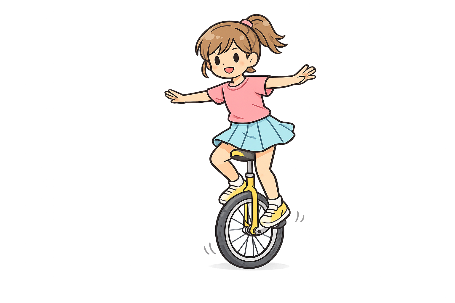 一輪車に乗る女の子のイラスト｜無料素材（透過PNG・商用OK）