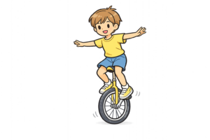 一輪車に乗る男の子のイラスト｜無料素材（透過PNG・商用OK）