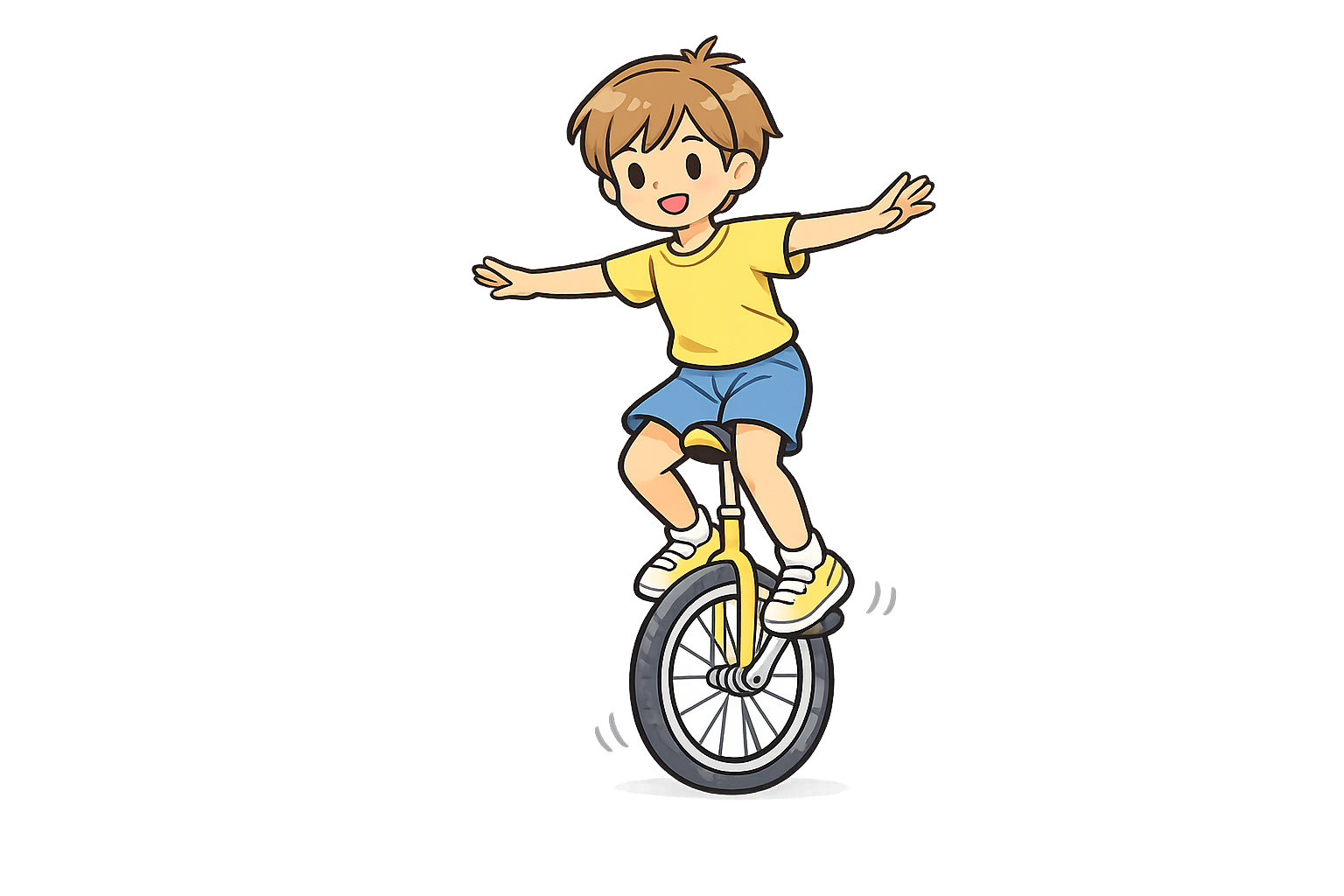一輪車に乗る男の子のイラスト｜無料素材（透過PNG・商用OK）