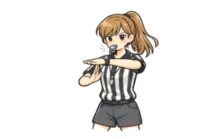 タイムアウトの合図をする女性審判のイラスト｜無料素材（透過PNG・商用OK）