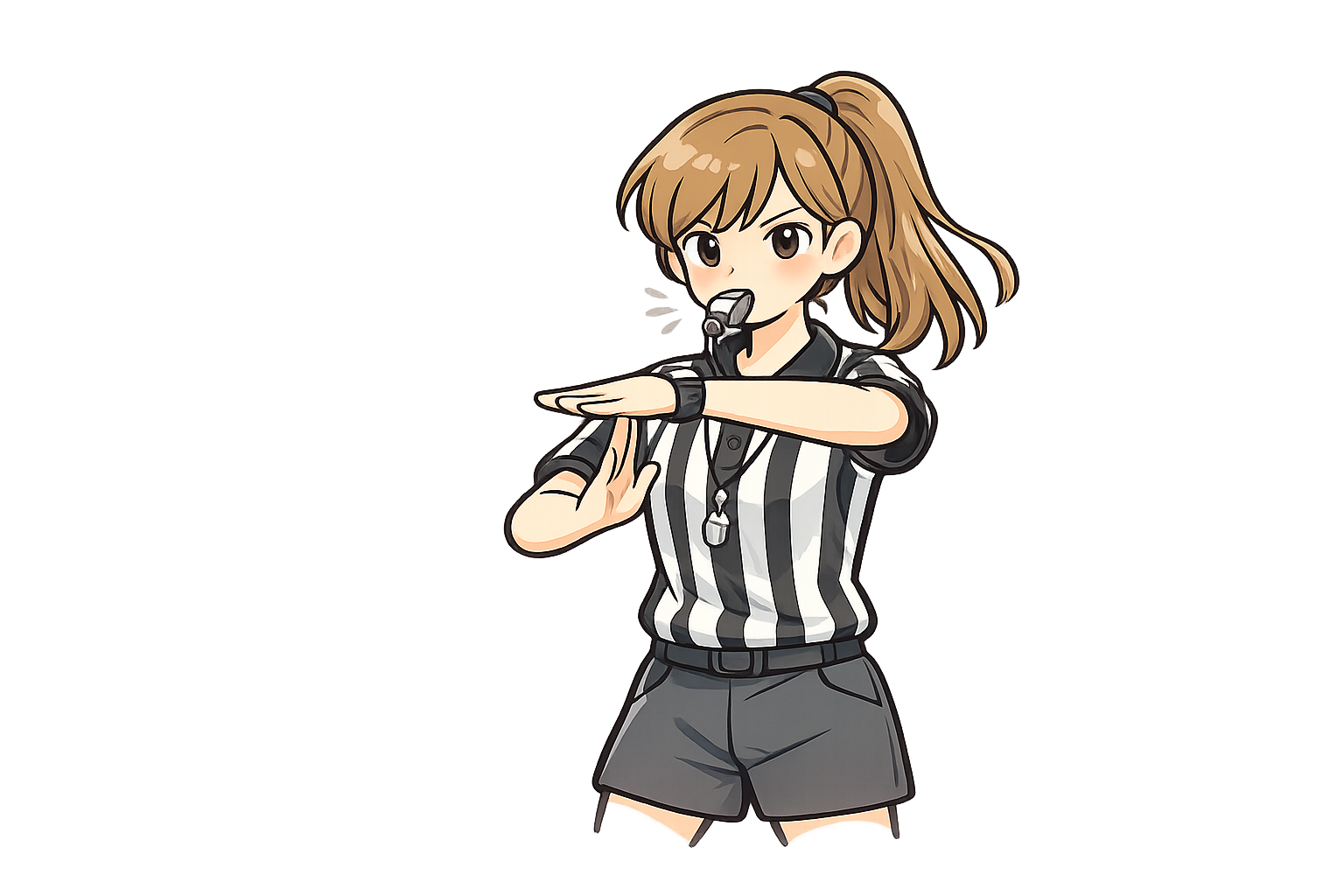 タイムアウトの合図をする女性審判のイラスト|無料素材(透過PNG・商用OK)