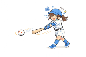 空振りする女子野球選手のイラスト｜無料素材（透過PNG・商用OK）