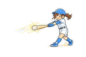 ヒットを打つ女子野球選手のイラスト｜無料素材（透過PNG・商用OK）