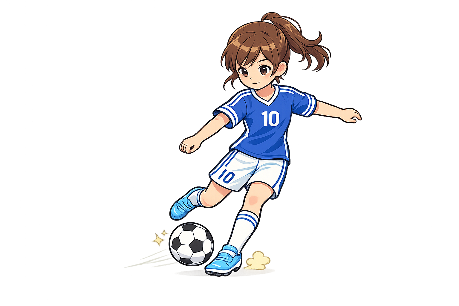 パスを出す女子サッカー選手のイラスト｜無料素材（透過PNG・商用OK）