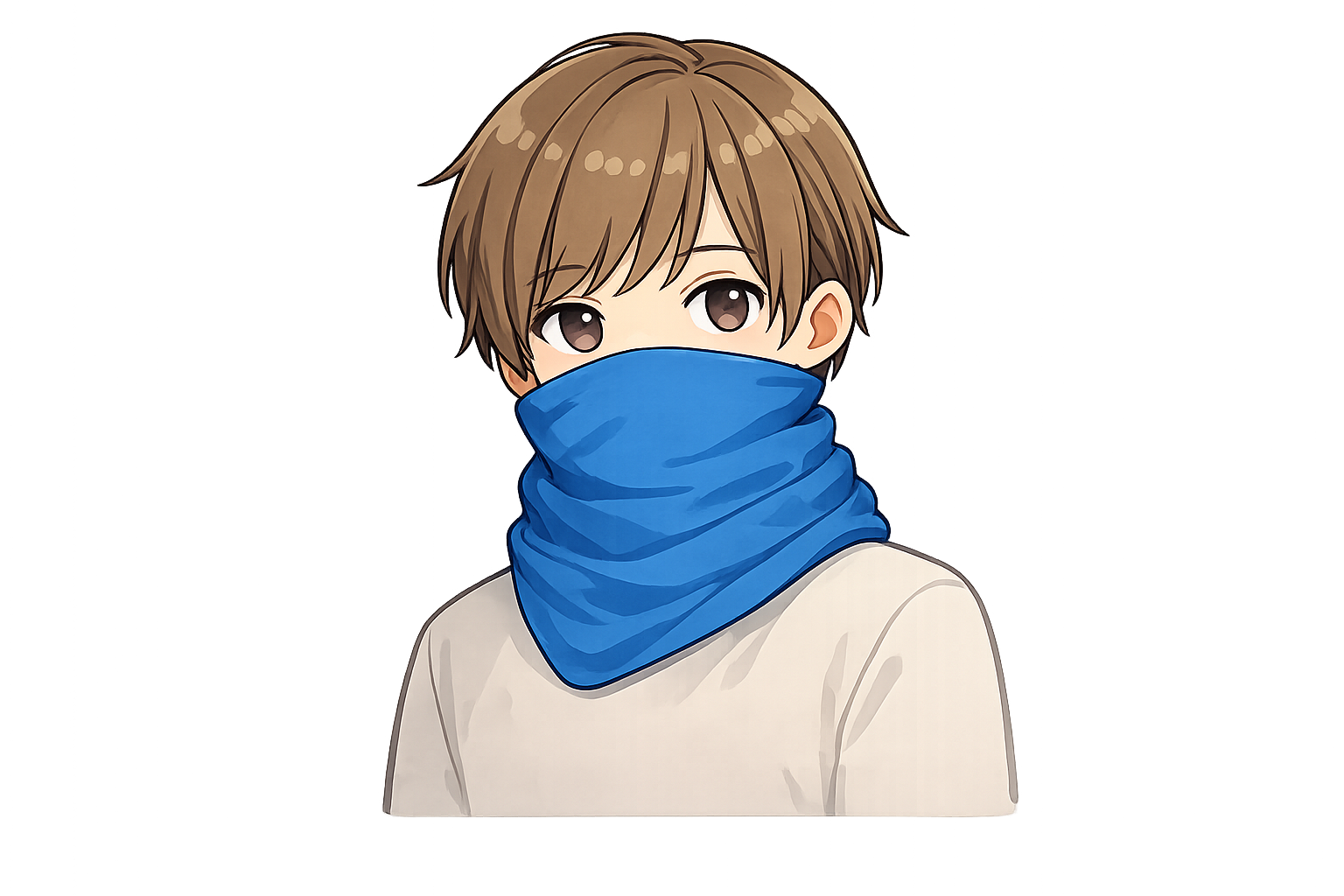 スカーフで口元を覆う男性のイラスト｜無料素材（透過PNG・商用OK）