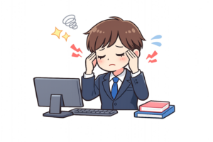 眼精疲労に悩む男性会社員のイラスト｜無料素材（透過PNG・商用OK）