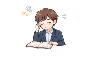 読書で目が疲れた男性のイラスト｜無料素材（透過PNG・商用OK）