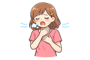 息苦しそうな女性のイラスト｜体調不良フリー素材（透過PNG・商用OK）