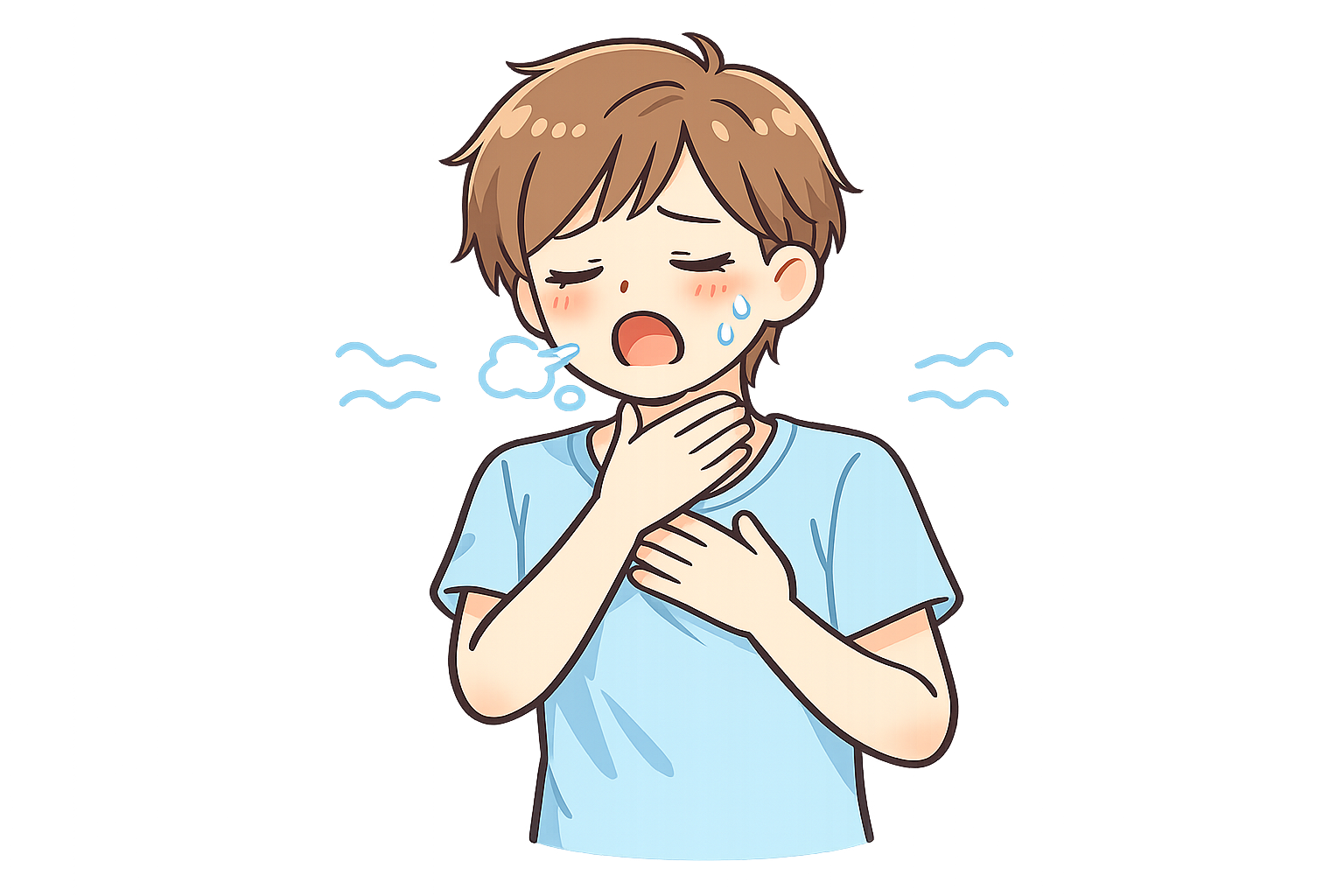 息苦しそうな男性のイラスト|体調不良フリー素材(透過PNG・商用OK)