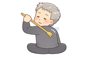 孫の手で背中をかくおじいさんのイラスト｜無料素材（透過PNG・商用OK）