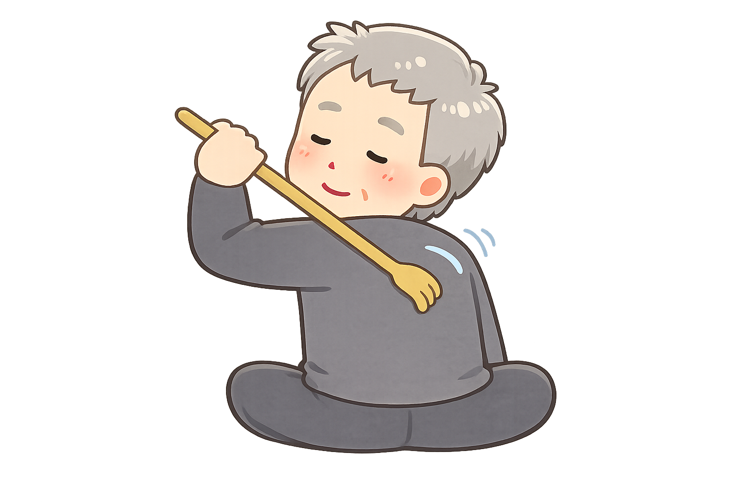 孫の手で背中をかくおじいさんのイラスト｜無料素材（透過PNG・商用OK）