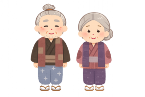 昔話のおじいさんとおばあさんのイラスト｜和風無料素材（透過PNG・商用OK）