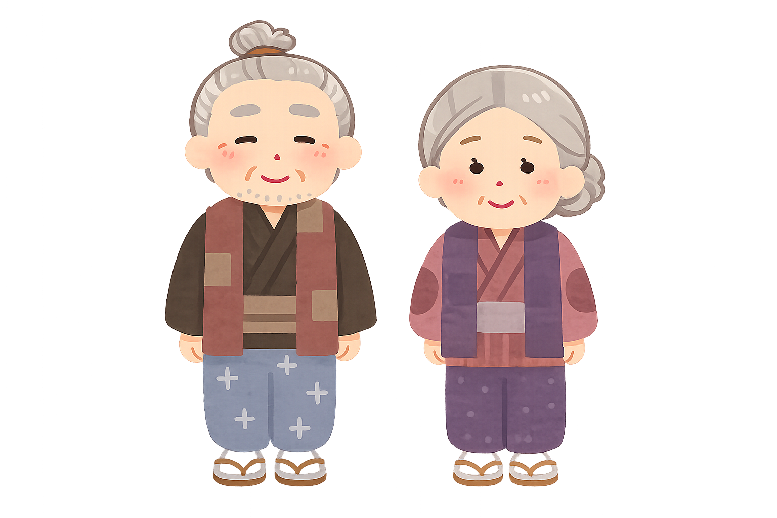 昔話のおじいさんとおばあさんのイラスト｜和風無料素材（透過PNG・商用OK）