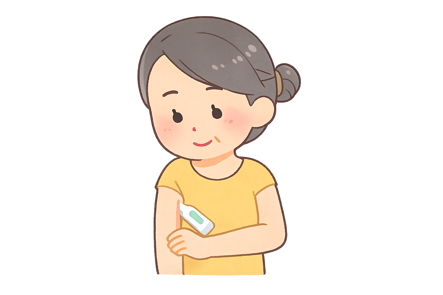 体温を測る高齢女性のイラスト｜医療フリー素材（透過PNG・商用OK）