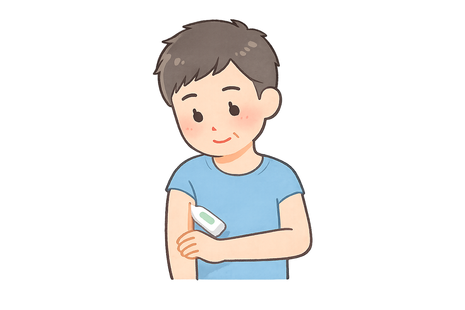 体温を測る高齢男性のイラスト｜医療フリー素材（透過PNG・商用OK）