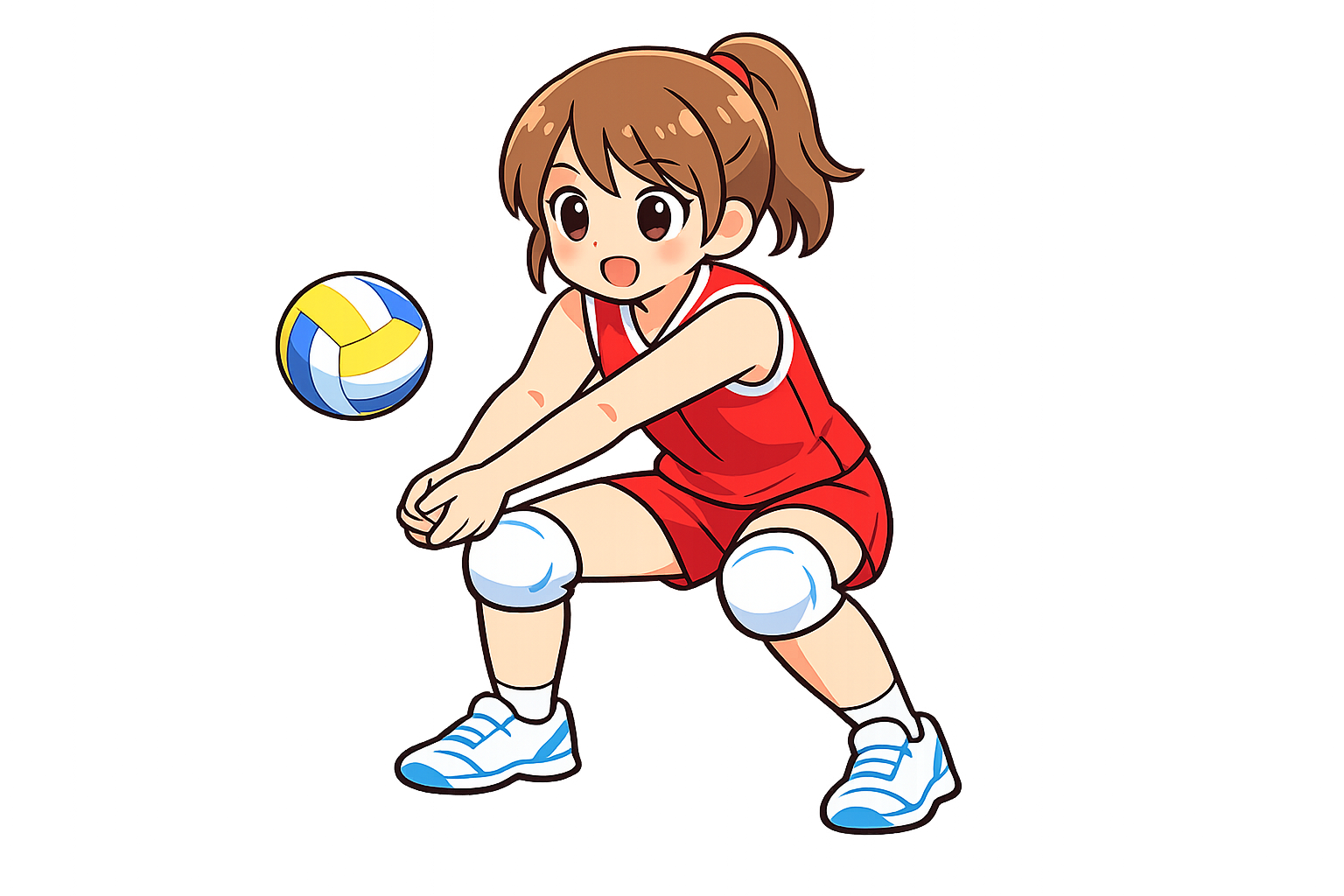 レシーブする女子バレー選手のイラスト｜無料素材（透過PNG・商用OK）