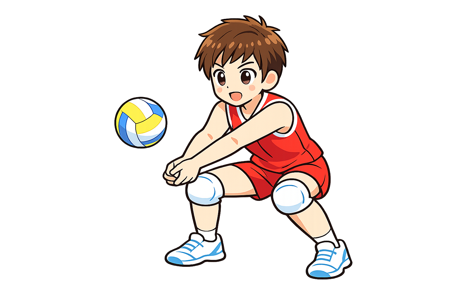 レシーブする男子バレー選手のイラスト|無料素材(透過PNG・商用OK)