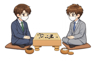 囲碁対局をする男性棋士のイラスト｜無料素材（透過PNG・商用OK）
