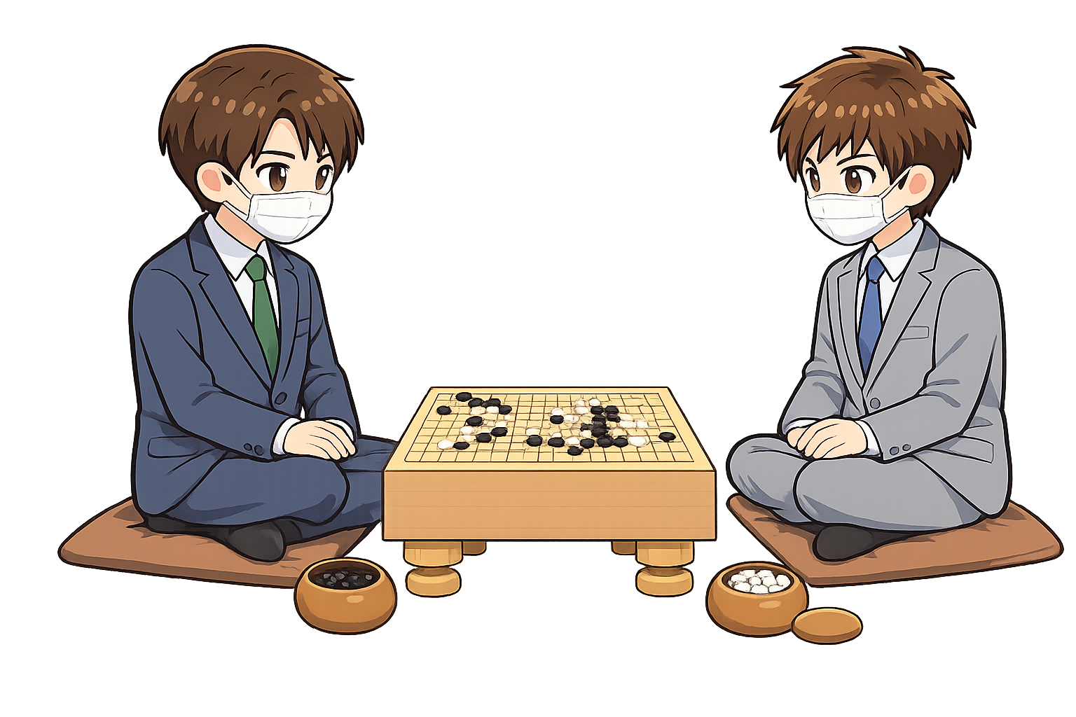 囲碁対局をする男性棋士のイラスト｜無料素材（透過PNG・商用OK）