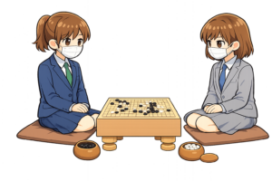 囲碁対局をする女性棋士のイラスト｜無料素材（透過PNG・商用OK）