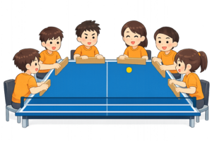卓球バレーをする人たちのイラスト｜無料素材（透過PNG・商用OK）