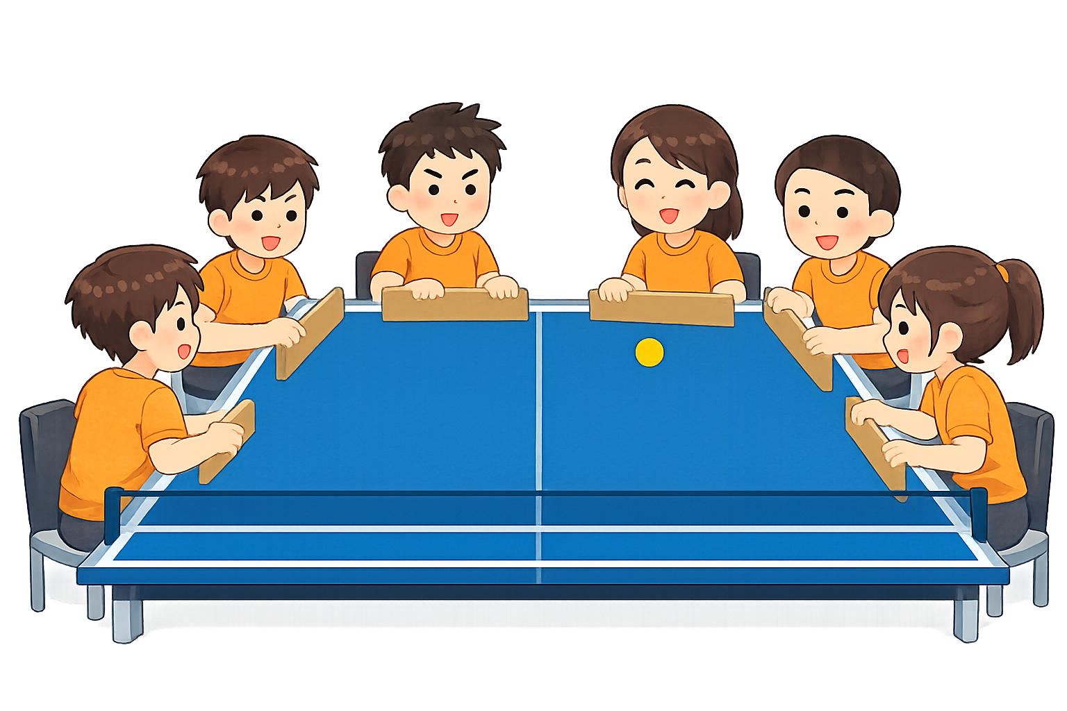 卓球バレーをする人たちのイラスト｜無料素材（透過PNG・商用OK）