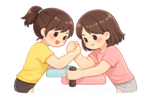 腕相撲をする筋肉質な女性のイラスト｜無料素材（透過PNG・商用OK）