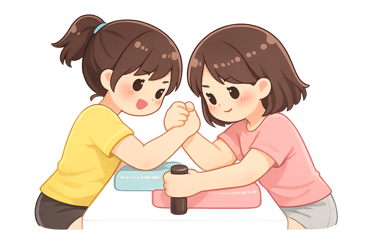 腕相撲をする筋肉質な女性のイラスト｜無料素材（透過PNG・商用OK）
