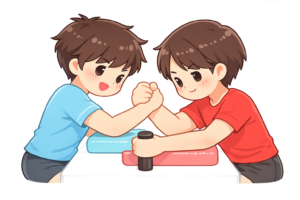 腕相撲をする筋肉質な男性のイラスト｜無料素材（透過PNG・商用OK）