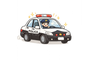 サイレンを鳴らして走るパトカーのイラスト｜警察車両の無料素材（透過PNG・商用OK）