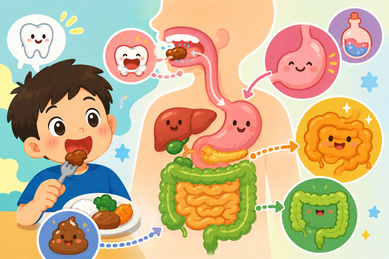 食べ物はどこへ行くの？消化のひみつを大発見！